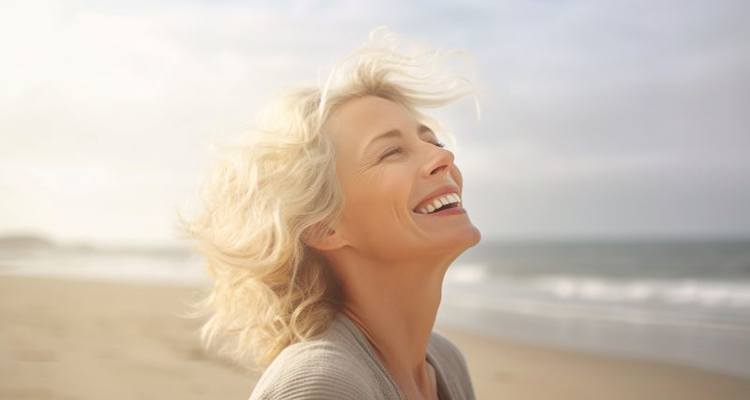 Smiling, mature woman with her face to the sun