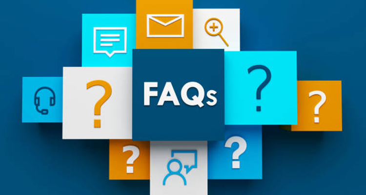 FAQs and question marks on blue background